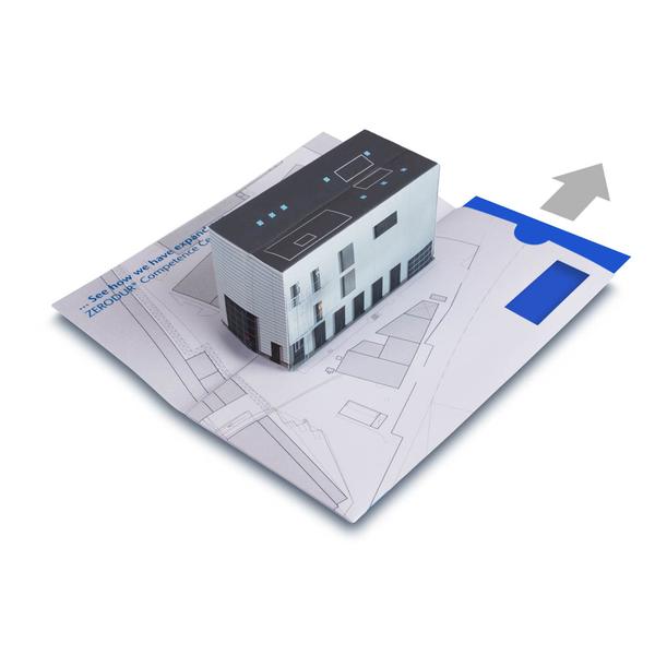 3D Pop-up Karte mit Volumenelement für Immobilien